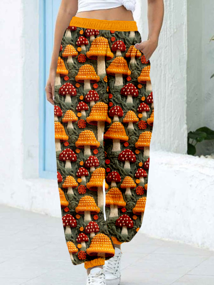 Floral Mushroom Embroidery Art Casual Sweatpants