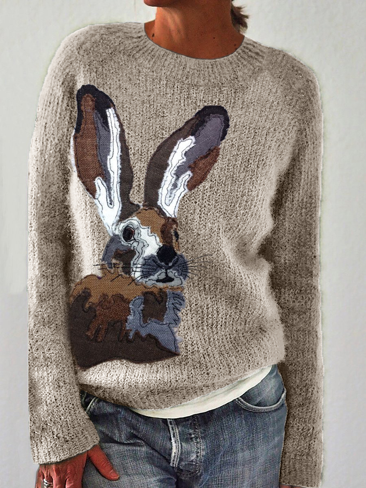 Peeking Bunny Stitching Patchwork Cozy Sweater