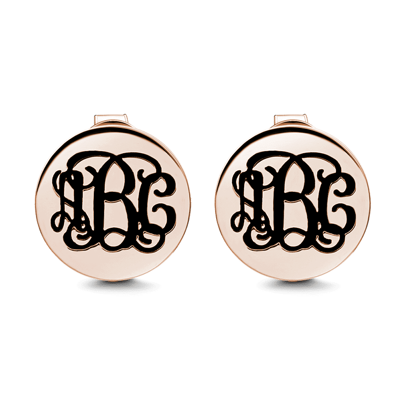 Engraved Monogram Earrings Rose Gold Plated Silver