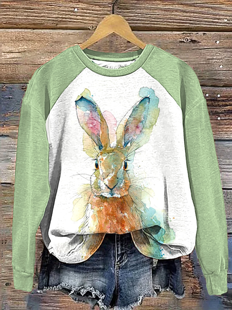 Watercolor Rabbit Casual Cozy Sweatshirt