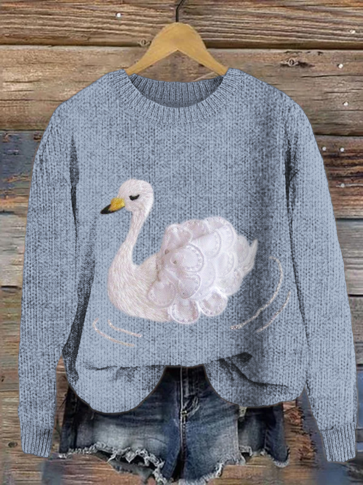 Lace Swan Cozy Knit Sweater