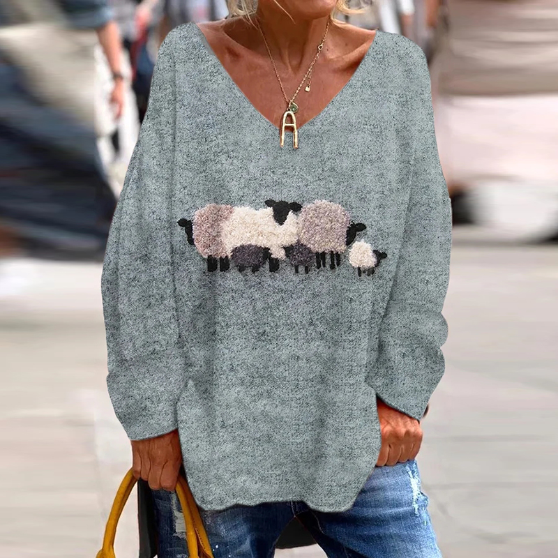 Women's Sheep Print V-Neck T-Shirt