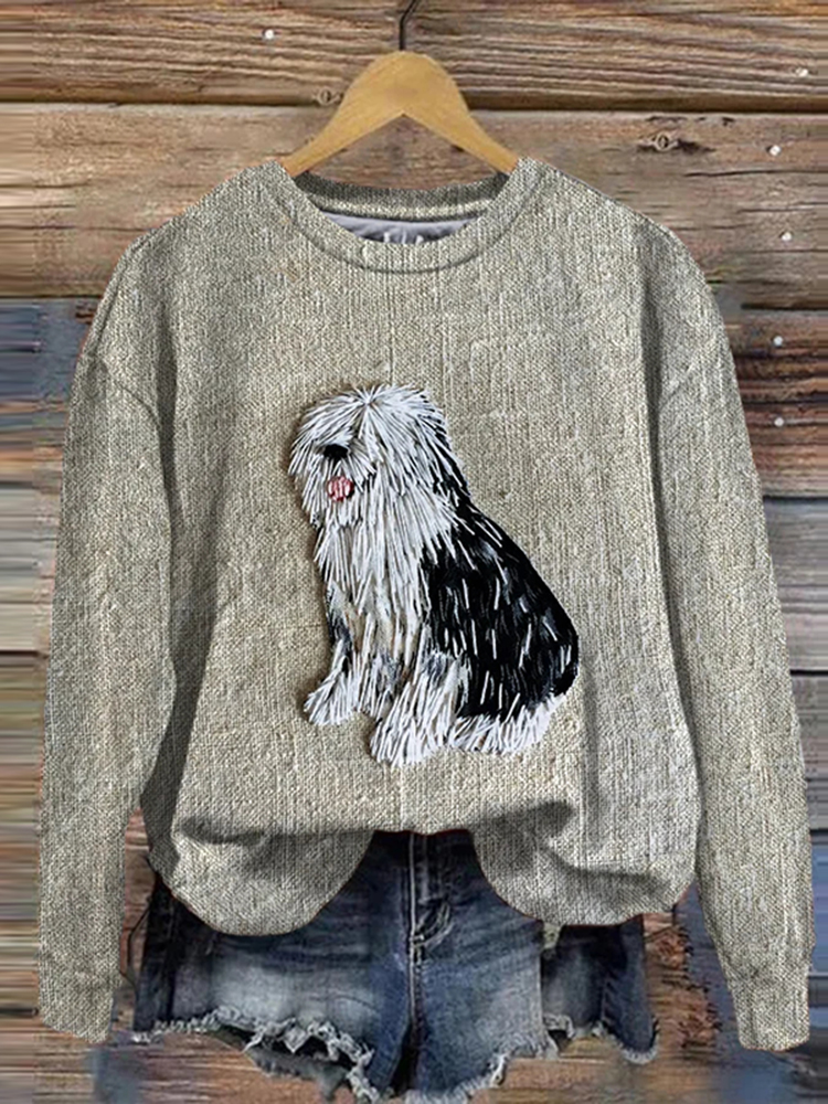 Women'S Dog Print Crew Neck Sweatshirt