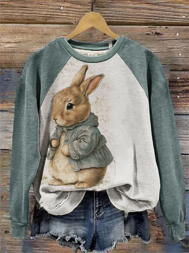 Vintage Cottage Bunny Raglan Sweatshirt