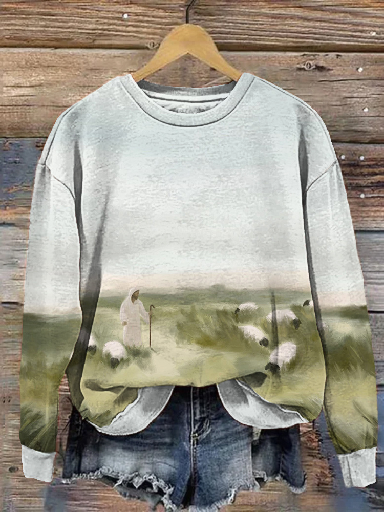 Jesus Lamb Art Painting Print Cozy Sweatshirt