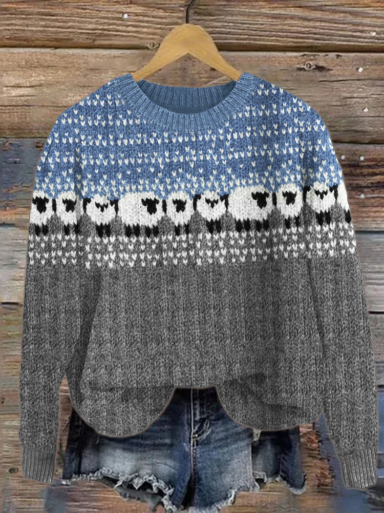 Grassland Sheep Contrast Color Cozy Knit Sweater