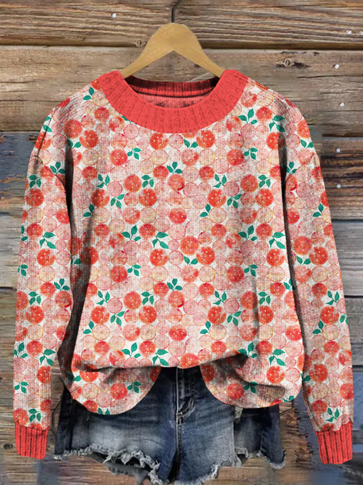 Farm Fruit Pattern Crew Neck Comfy Knit Sweater