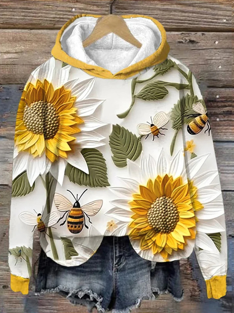 Women's Bee Casual Printed Long Sleeve Hoodie