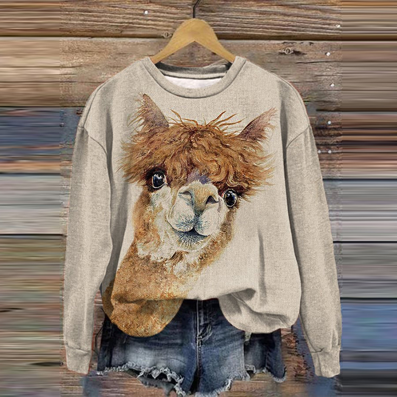 Cute Alpaca Print Casual Sweatshirt