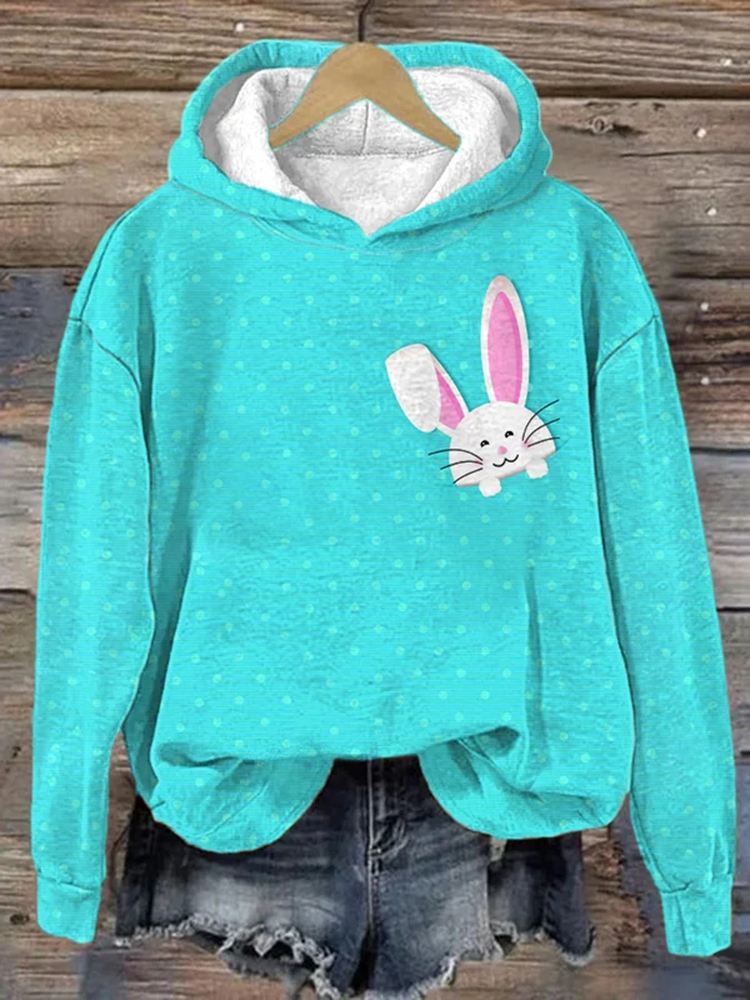 Women'S Easter Bunny Print Hooded Sweatshirt