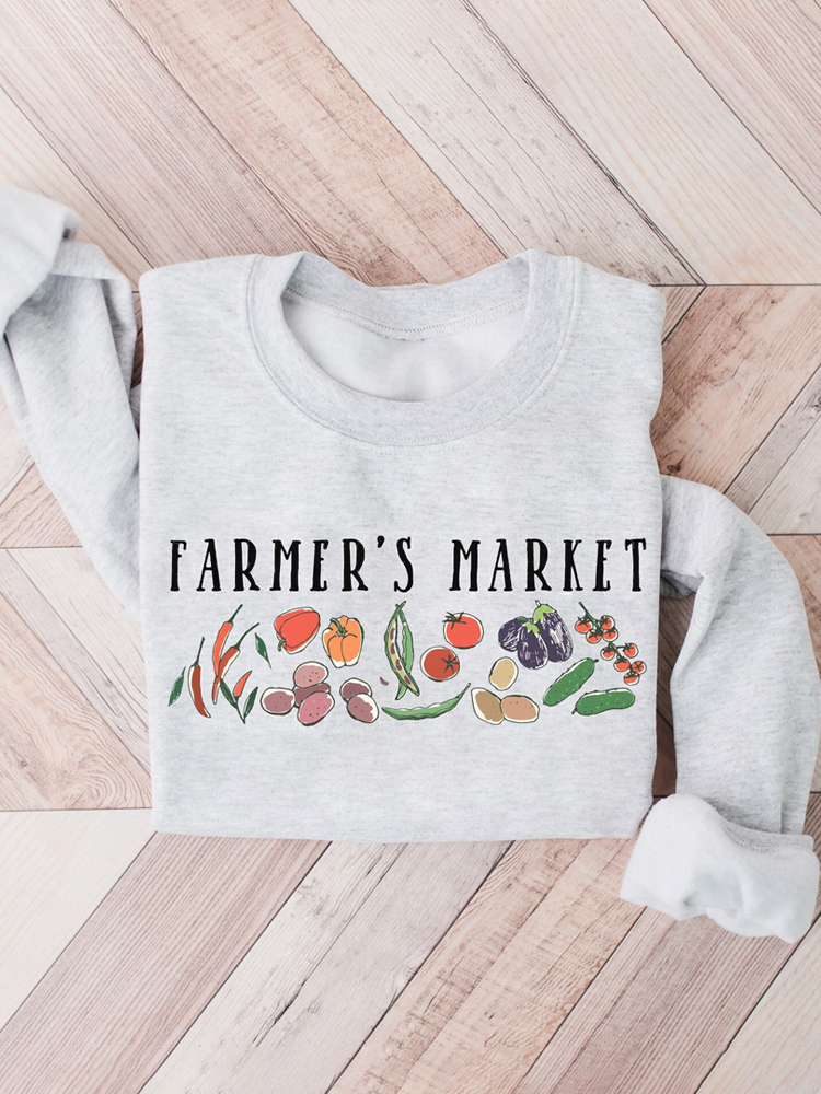Vegetable Market Print Crew Neck Sweatshirt