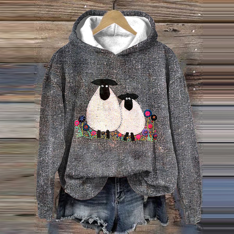 Cute Sheep Print Casual Hoodie