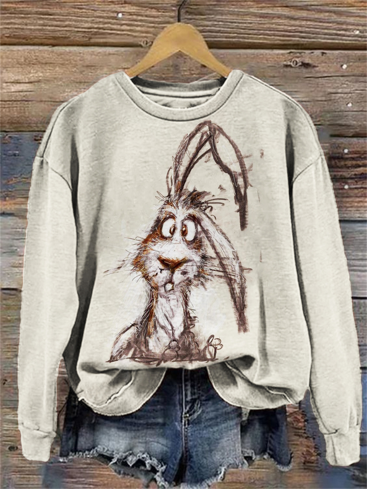 Funny Bunny Print Crew Neck Sweatshirt