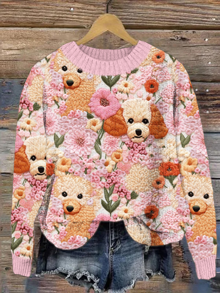 Flowers and Dogs Knitting Pattern Cozy Sweater