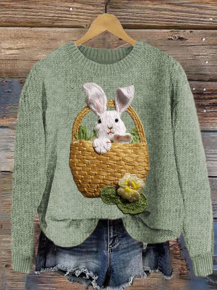Women's Cute Bunny Print Round Neck Sweater