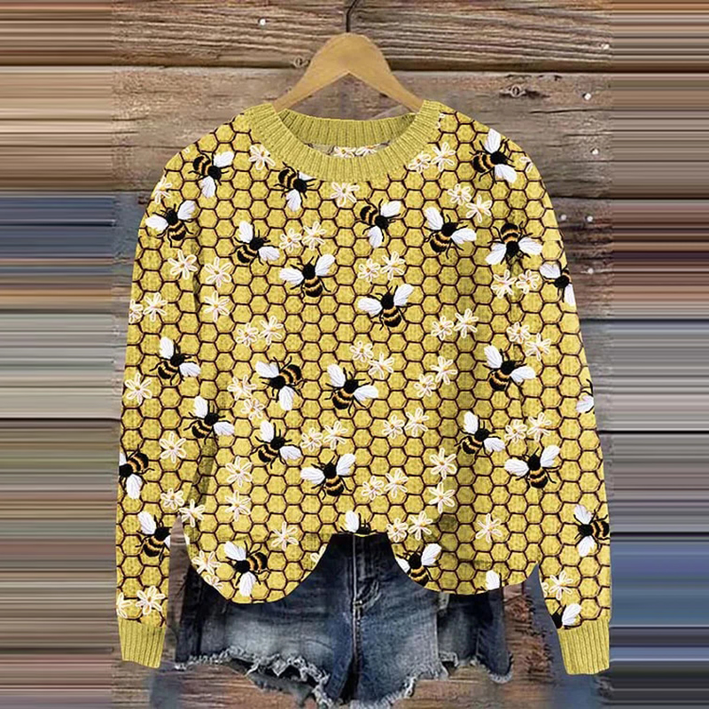 Women's Bees And Floral Round Neck Casual Sweatshirt