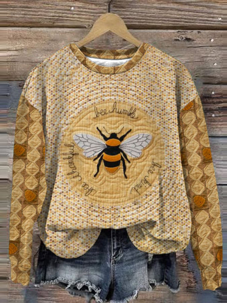 Bee Print Crew Neck Casual Sweatshirt