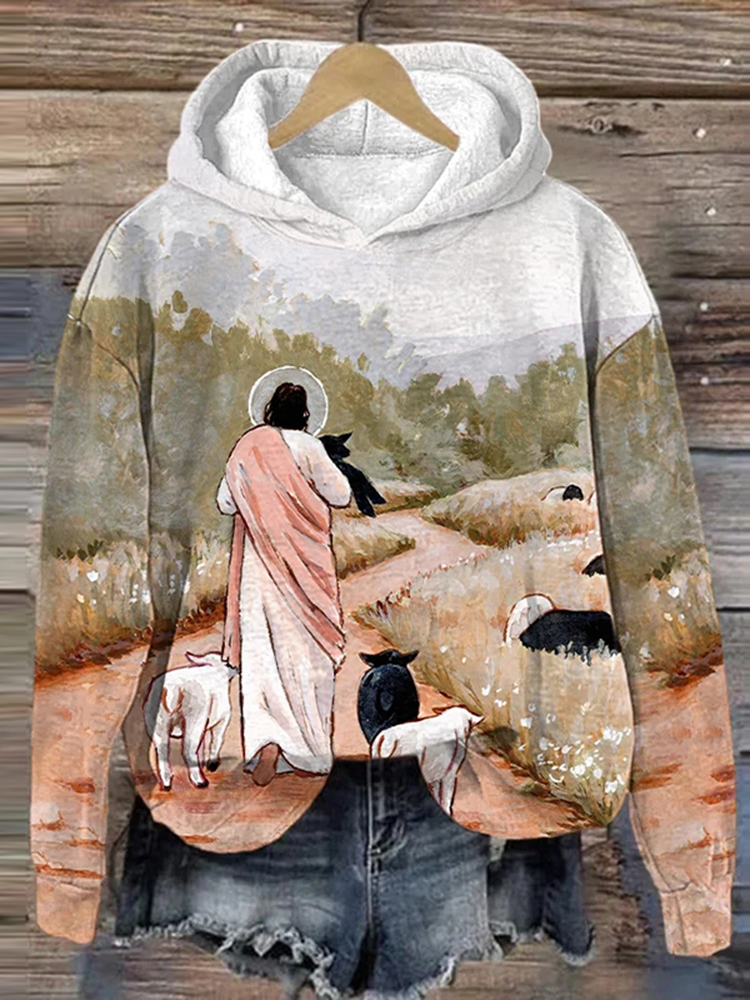 Women's Jesus Leaves The 99, Parable of The Lost Sheep Printed Hoodie