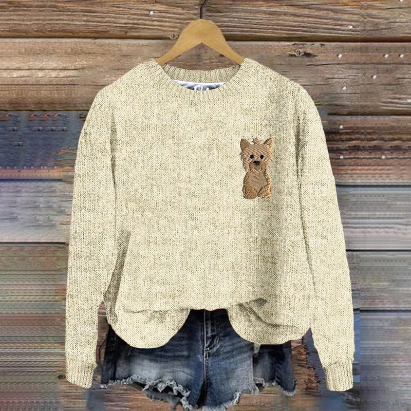 Women's Puppy Print Crew Neck Sweatshirt