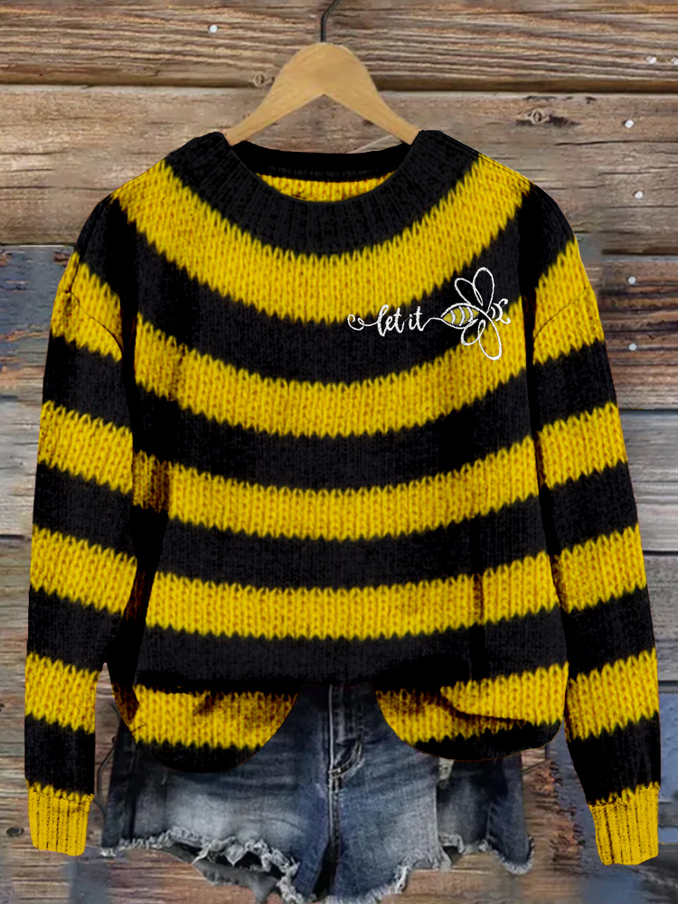 Cute Bee Inspired Vintage Stripe Cozy Knit Sweater