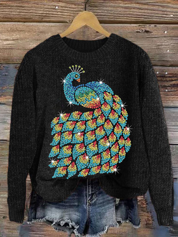 Peacock Sequin Cozy Knit Sweater