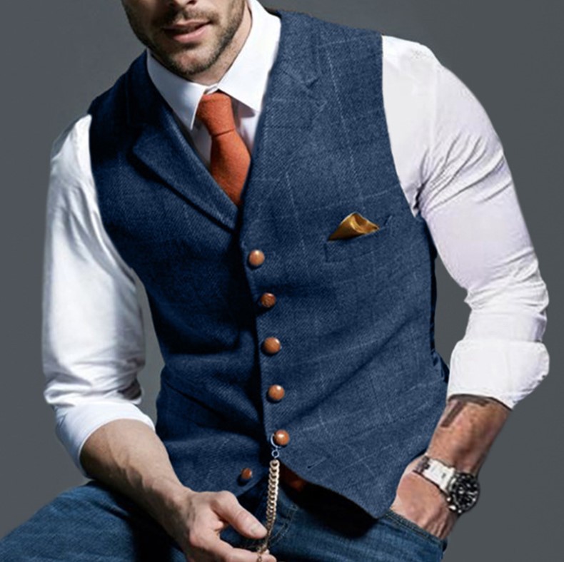 Men's Classic Lapel Check Sleeveless Vest