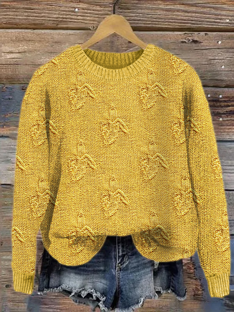 Bananas Crochet Jaquard Cozy Knit Sweater