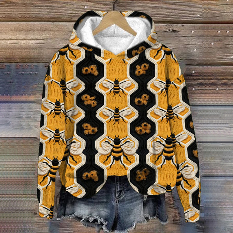 Bee Print Casual Long Sleeve Hoodie