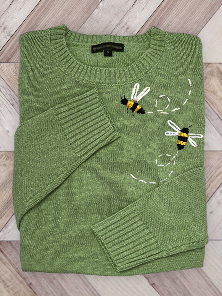 Flying Bees Embroidery Cozy Knit Sweater