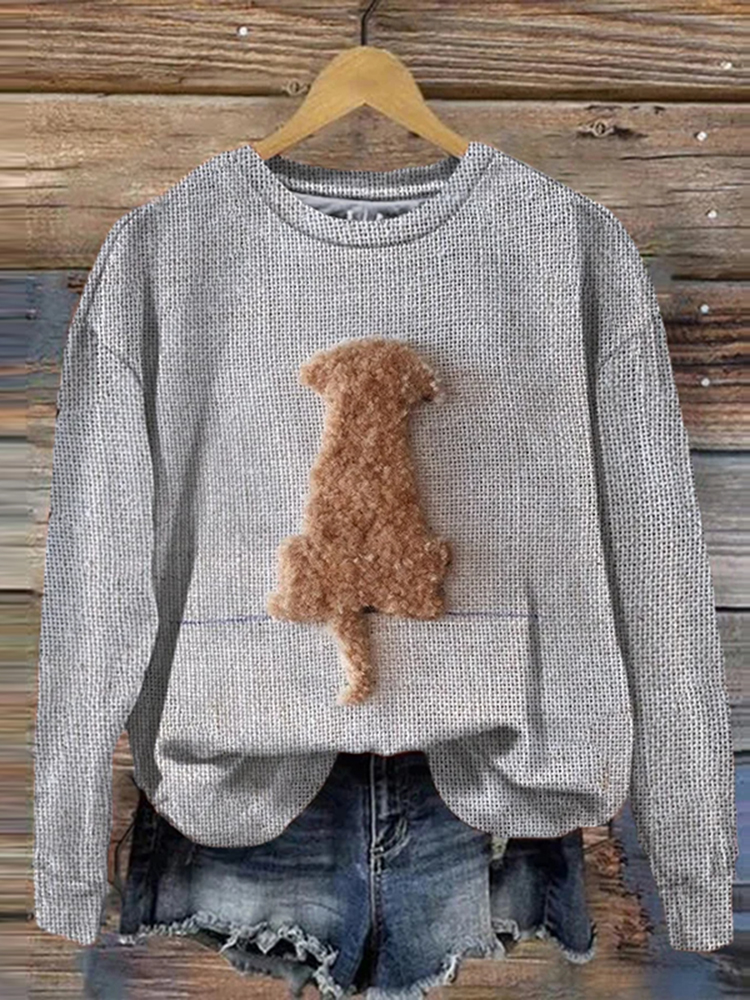 Women'S Dog Print Crew Neck Sweatshirt