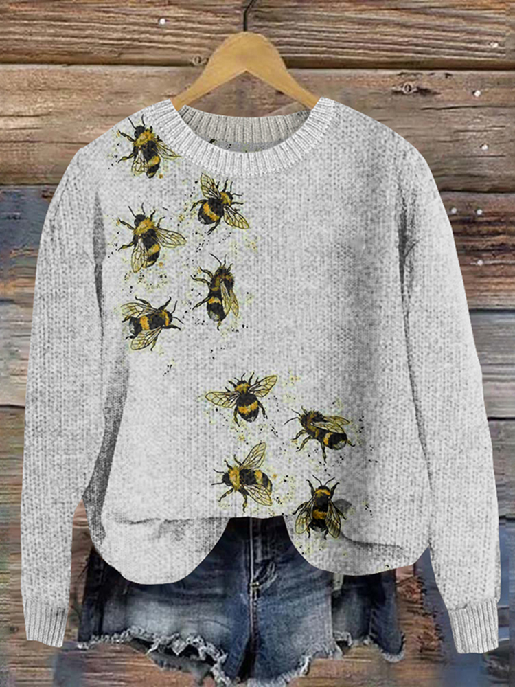 Flying Bees Pattern Cozy Knit Sweater