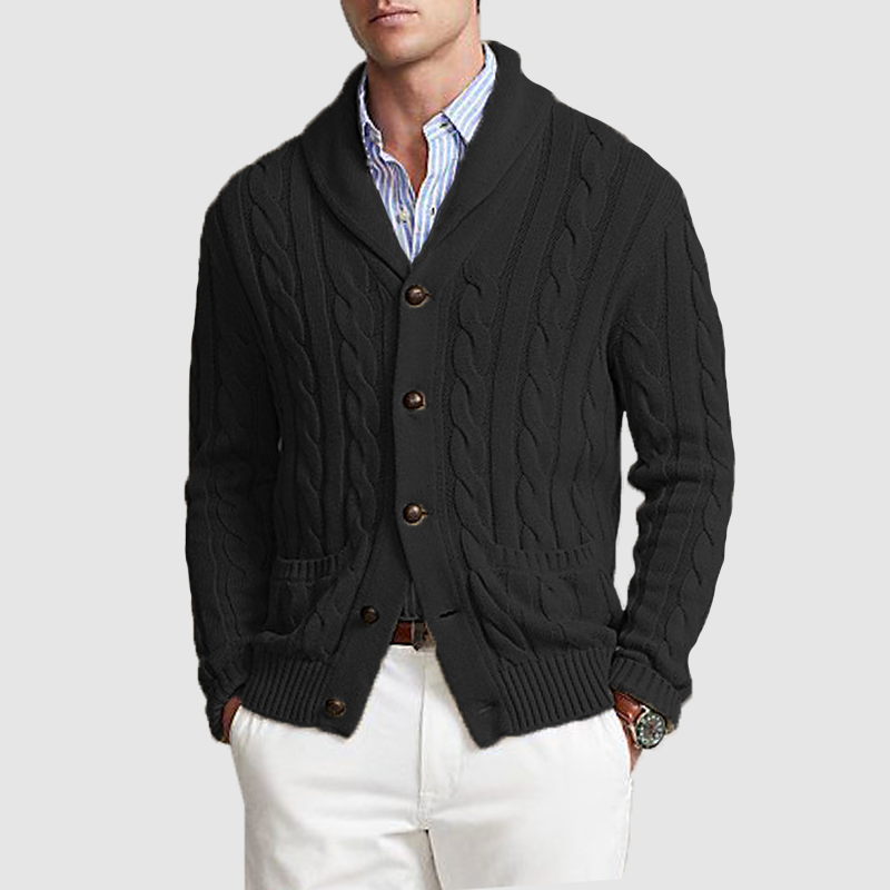 Men's fashion plus-size lapel top solid color V-neck button slim knit coat