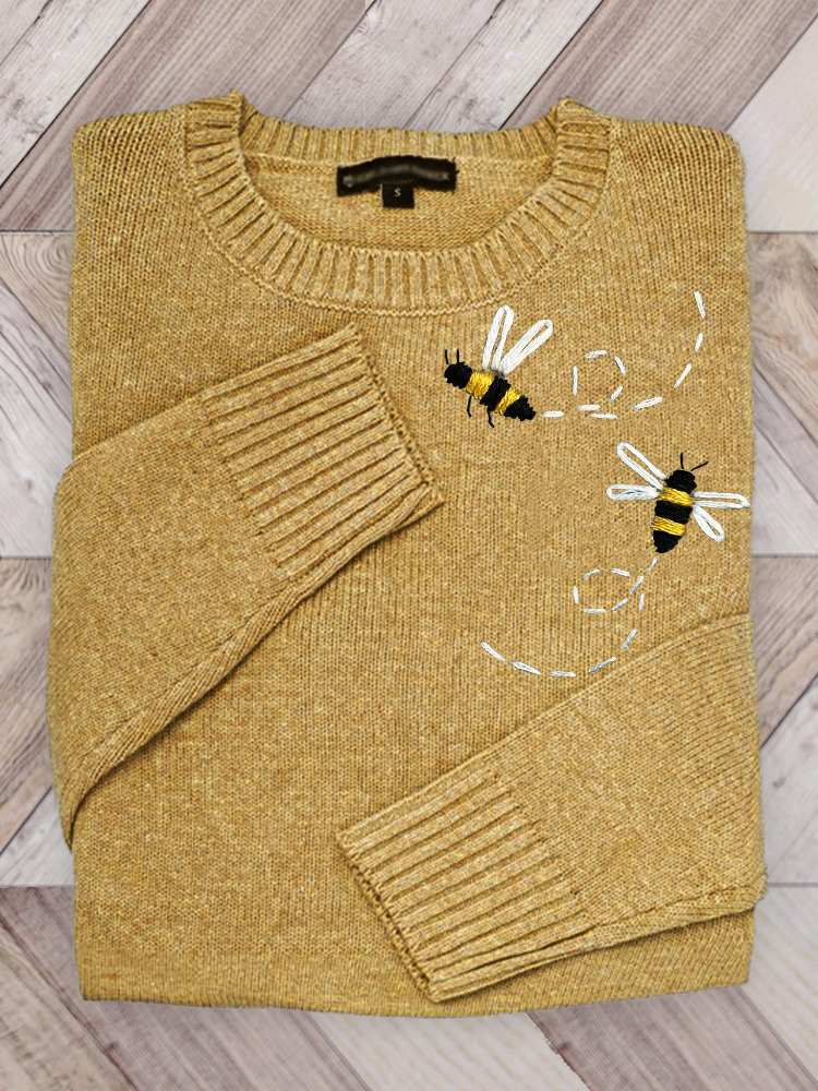 Flying Bees Embroidery Cozy Knit Sweater