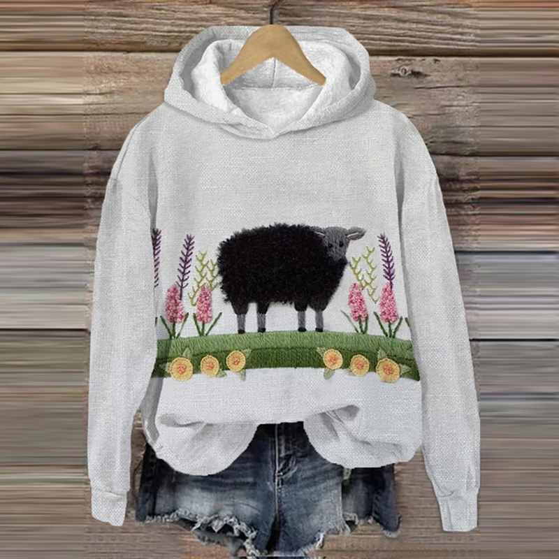 Women's Fluffy Sheep Pattern Printed Casual Hoodie