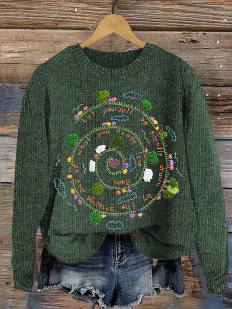 Sheep Field Pattern Cozy Knit Sweater