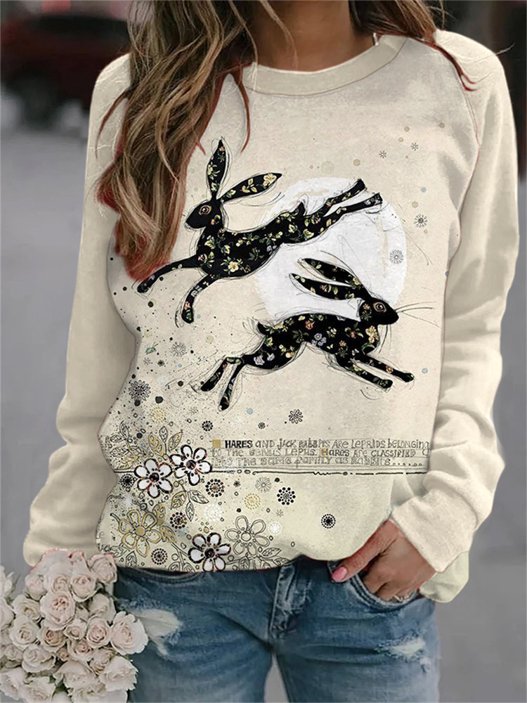 Easter Bunnies & Moon Print Cozy Sweatshirt