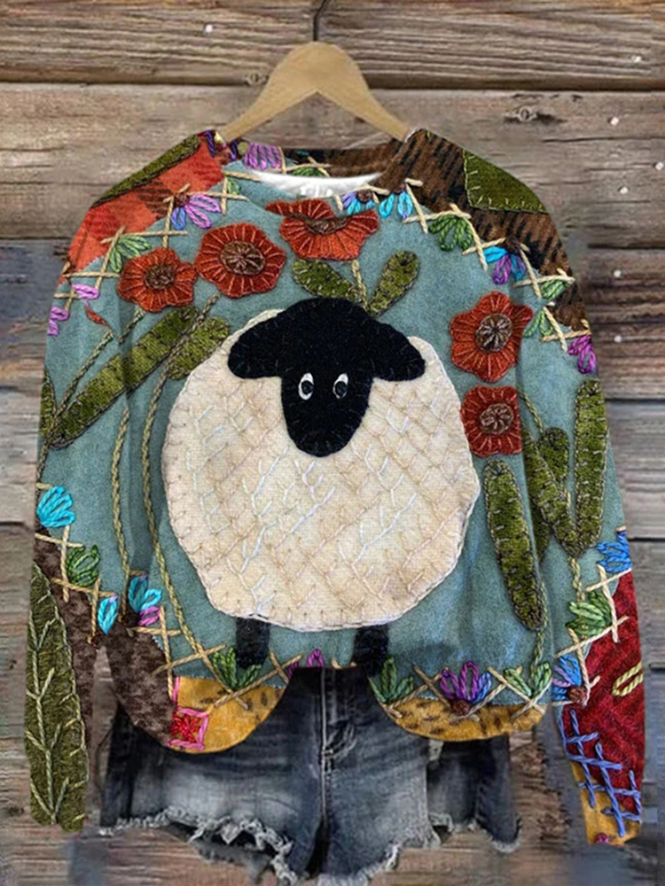 Women's Animal Sheep Comfort Print Sweatshirt