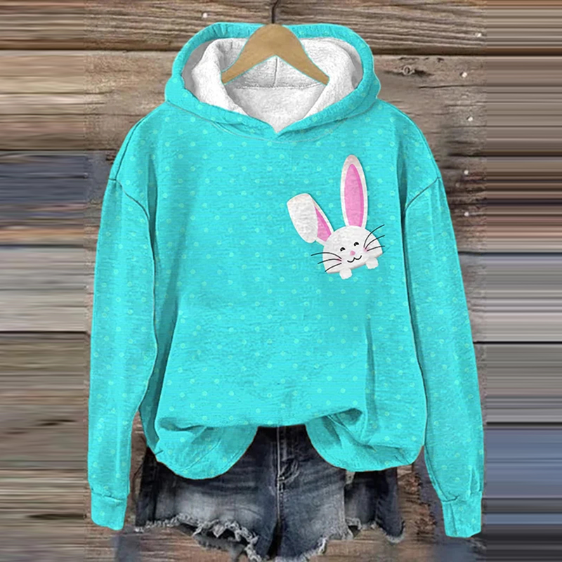 Women'S Easter Bunny Print Hooded Sweatshirt