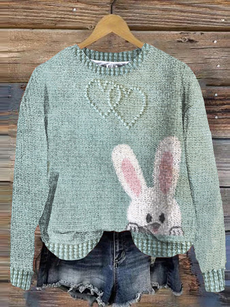 Cute Bunny Print Knitted Sweater