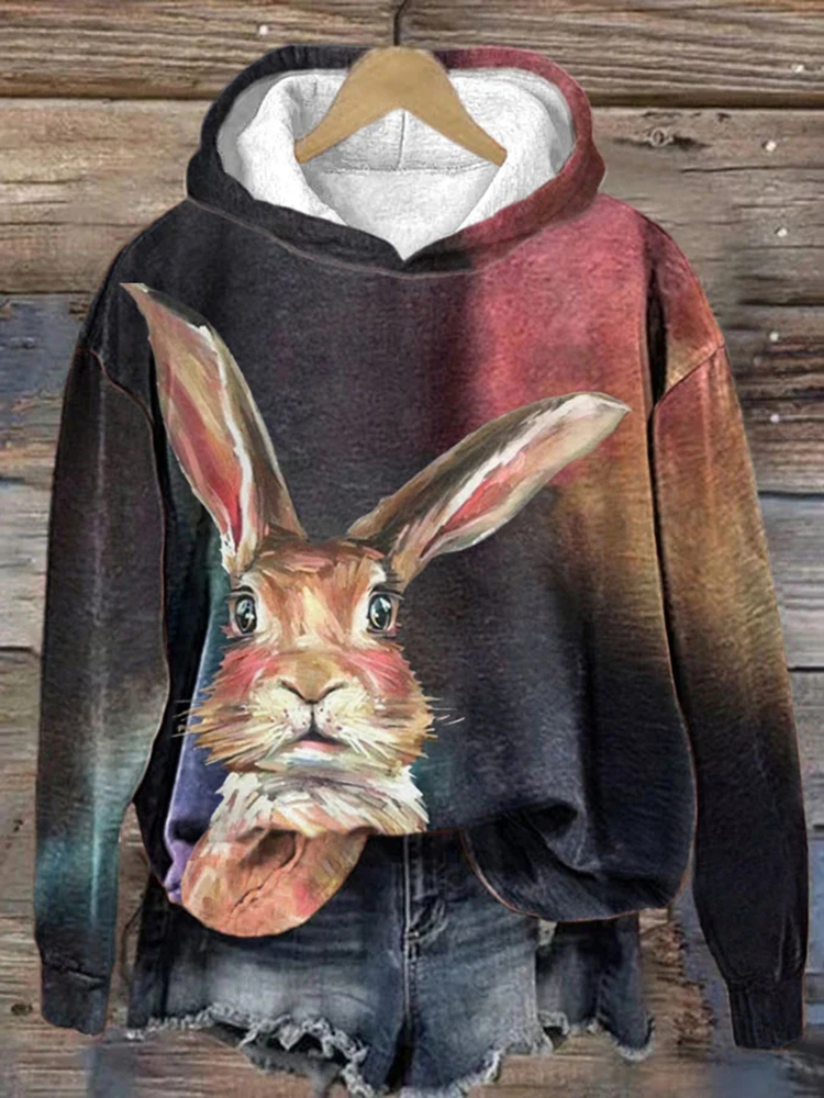 Women's Cute Bunny Print Hoodie