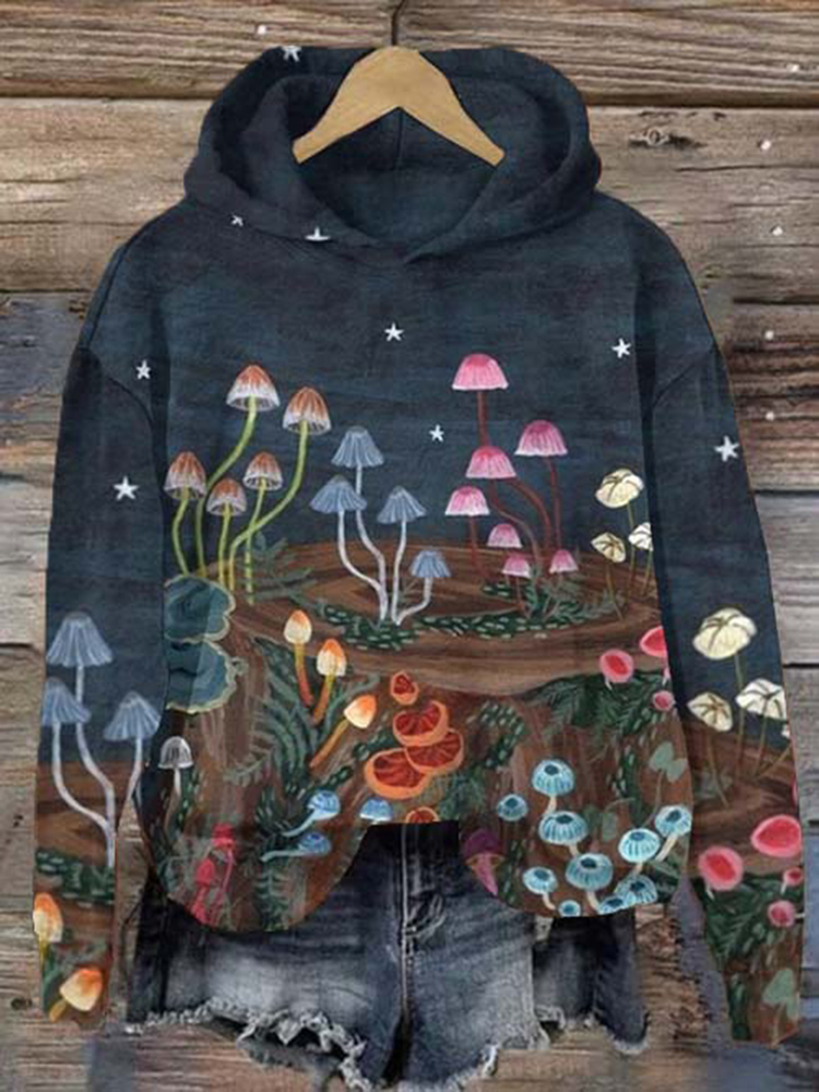 Women's Forest Mushrooms Long Sleeve Casual Hoodie