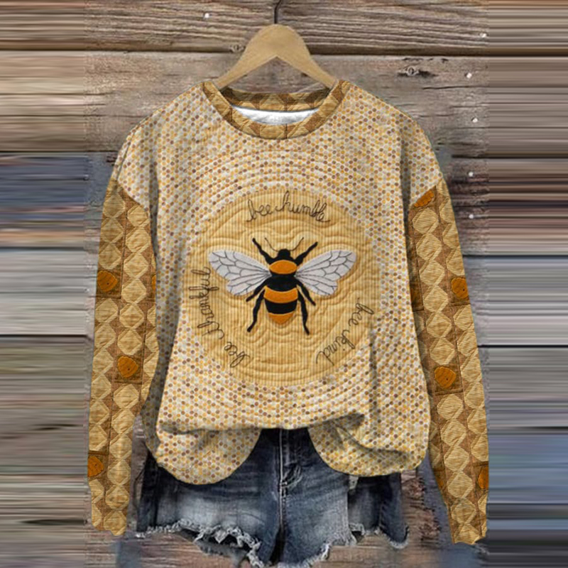 Bee Print Crew Neck Casual Sweatshirt