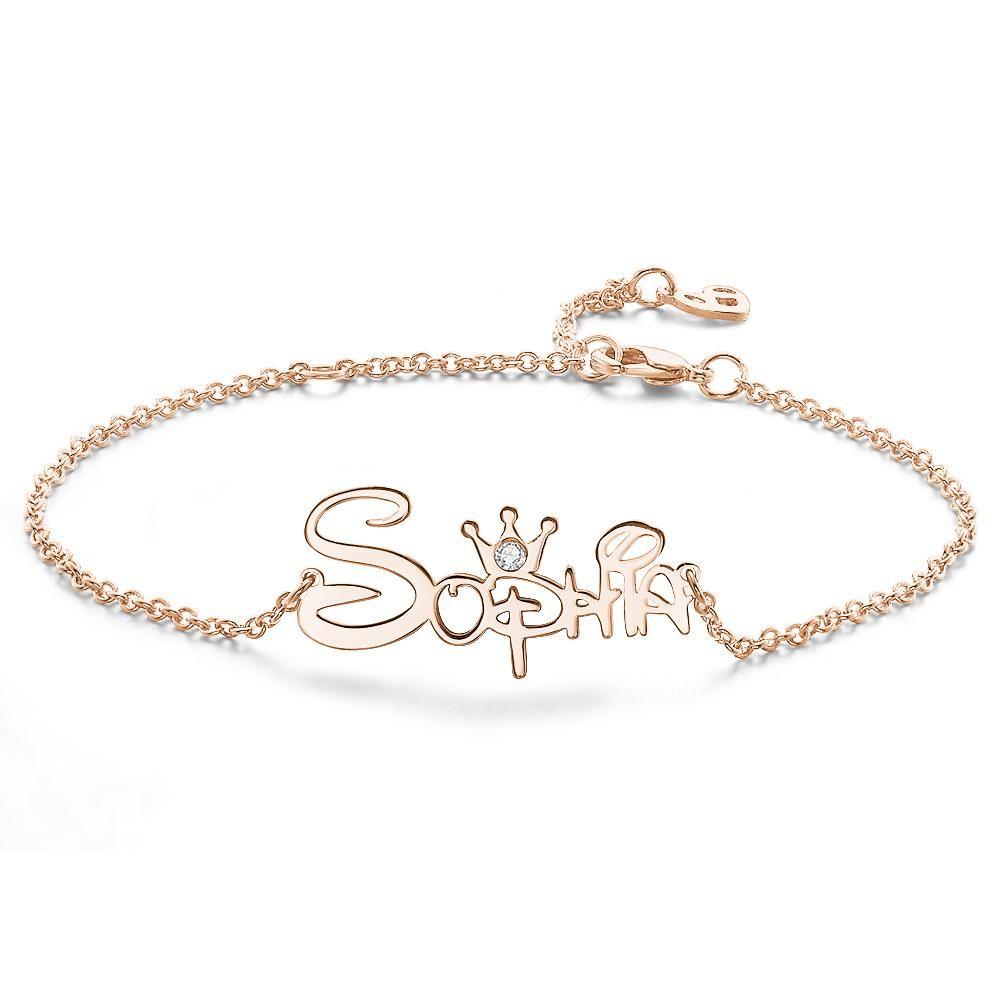 Name Bracelet, Custom Name Bracelet with Crown Rose Gold