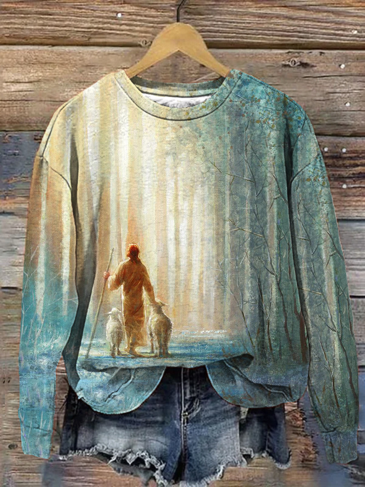 Jesus Lamb Art Painting Print Cozy Sweatshirt