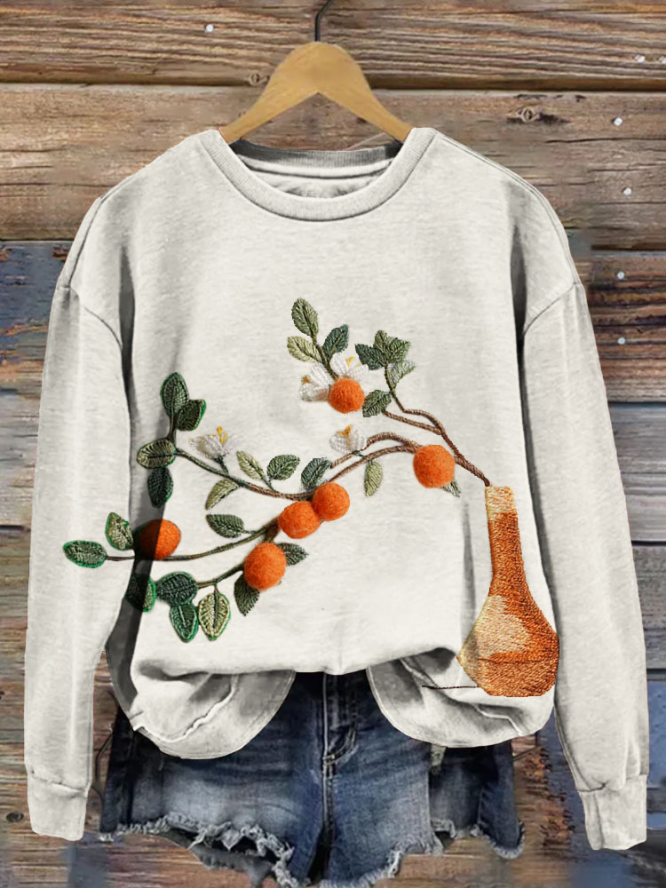 Kumquat Embroidery Art Pattern Vintage Cozy Sweatshirt