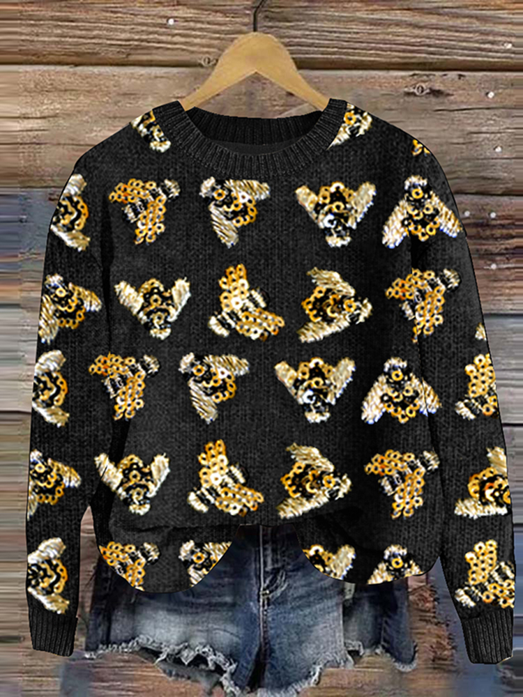Flying Bees Embroidery Art Graphics Cozy Knit Sweater