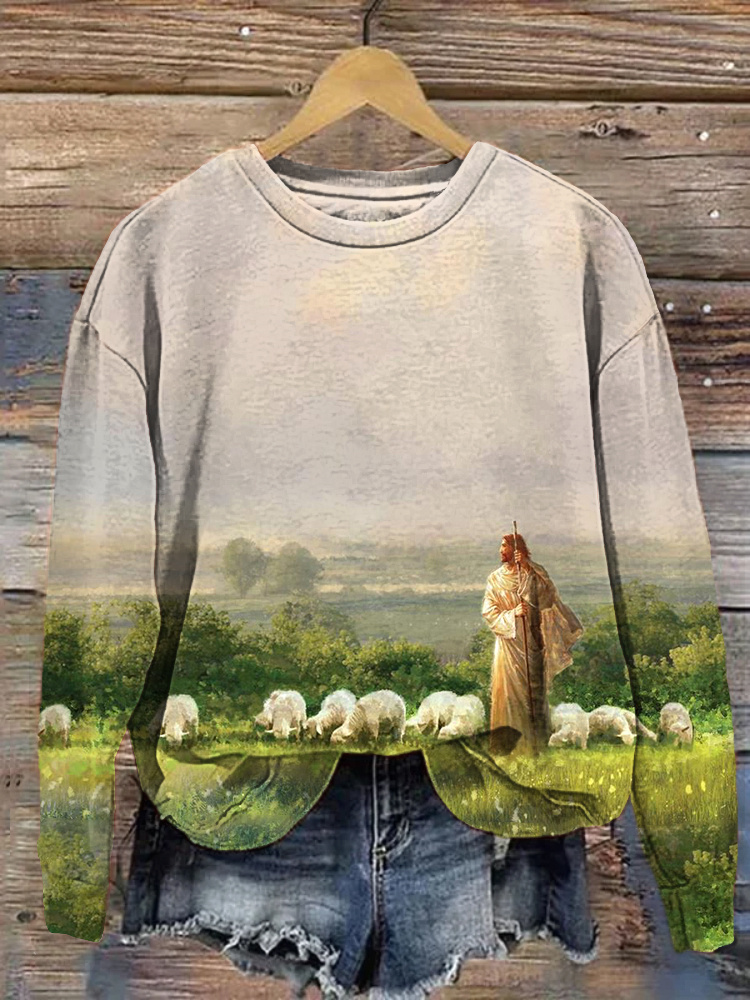 Jesus Lamb Art Painting Print Cozy Sweatshirt