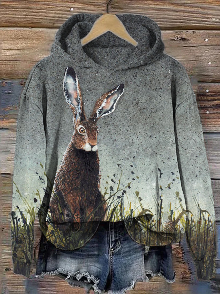 Easter Bunny Print Hooded Sweatshirt