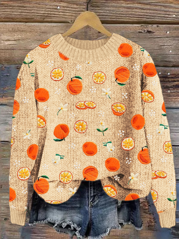 Tangerine Print Cozy Knit Sweater