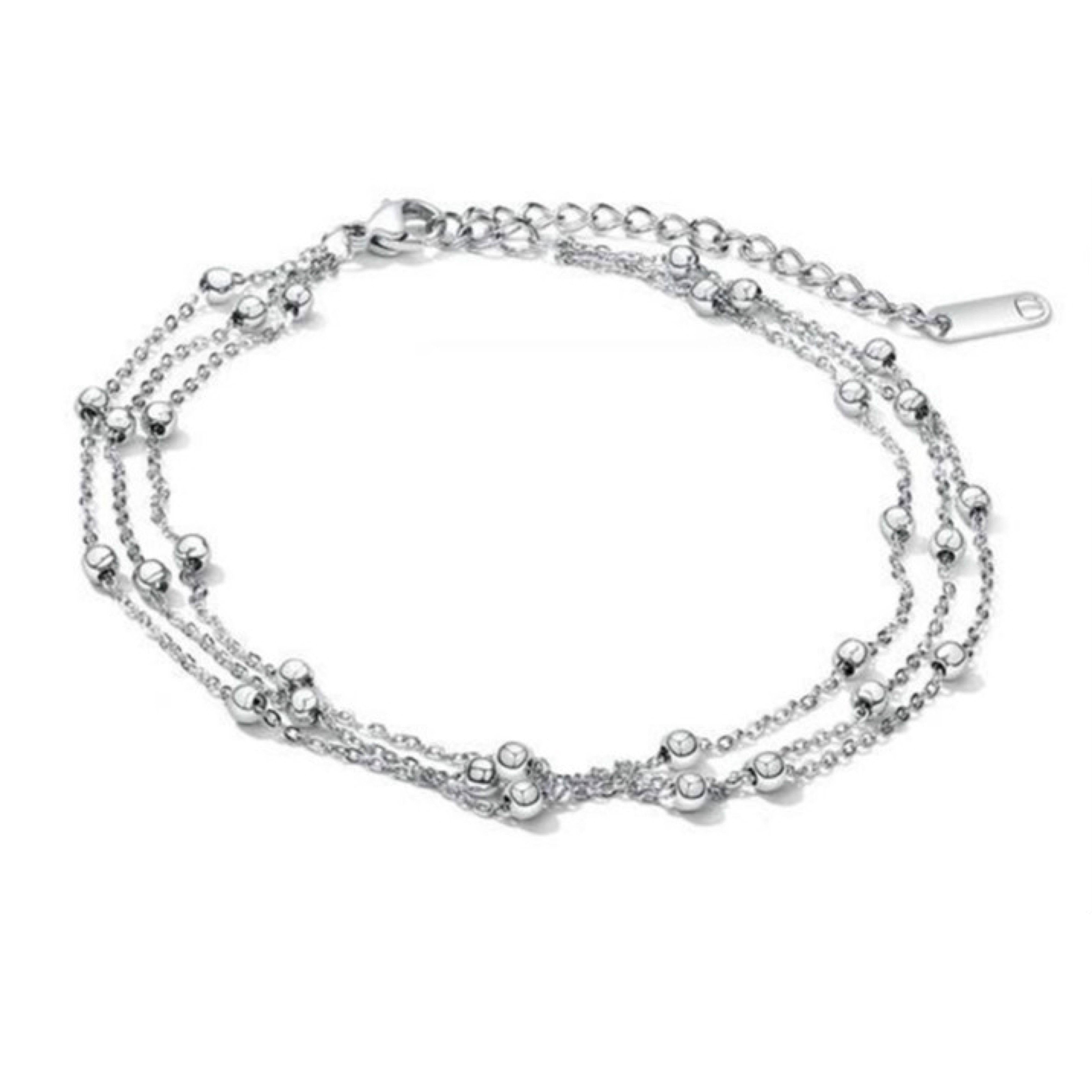 Silver Beaded Multi-layered Anklet